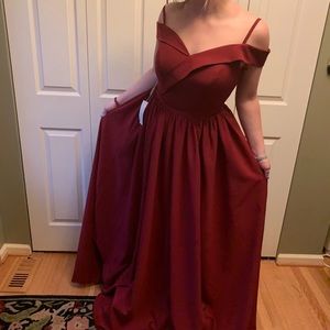 Maroon off the shoulder prom dress